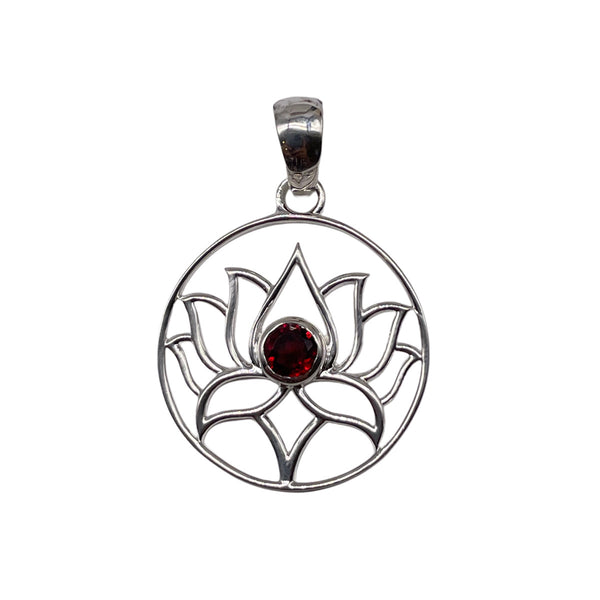 925 Silver Garnet Lotus Pendant