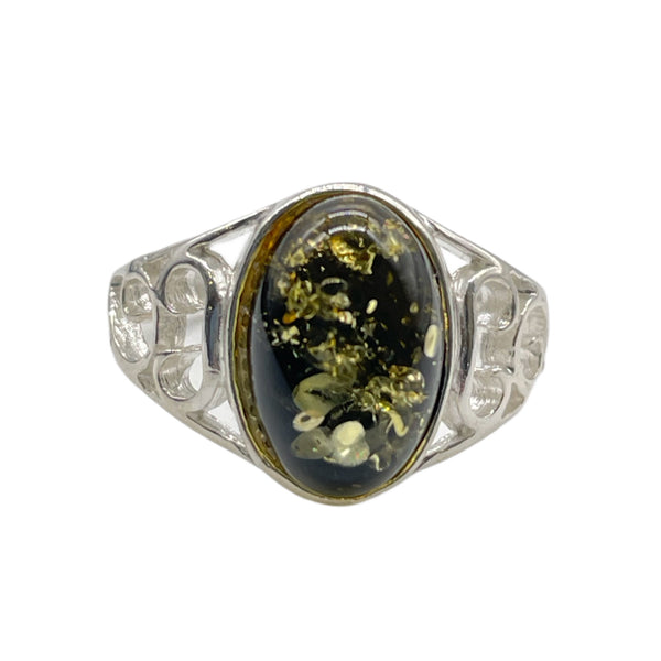 Green Baltic Amber Ring