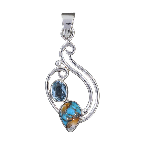 Turquoise Spiny Oyster,Blue Topaz Pendant