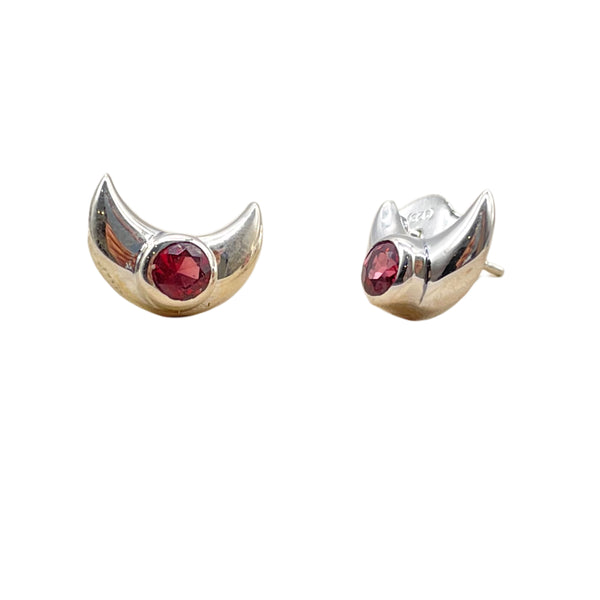 Crescent Moon Garnet Studs