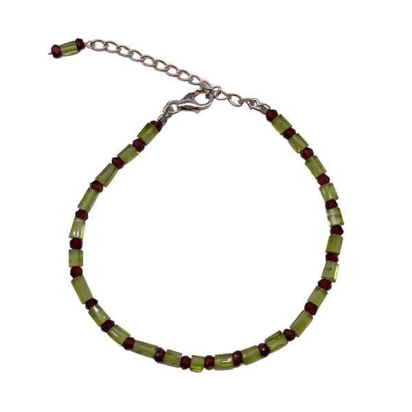 Peridot, Garnet Beaded Bracelet/Anklet