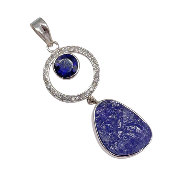 Tanzanite Paired with Iolite Diamond Pendant