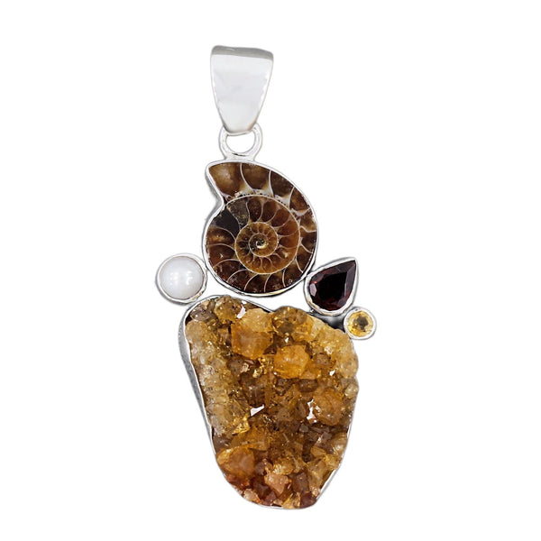 AMMONITE PENDANT with citrine , Pearl