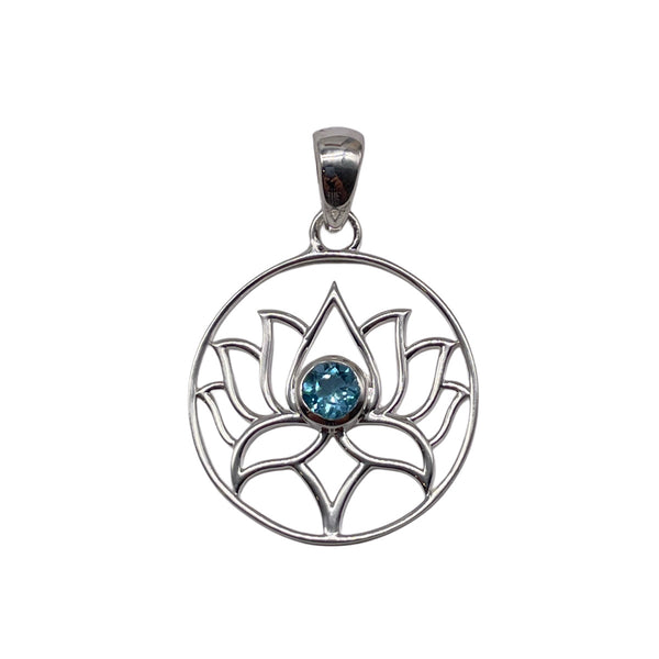 925 Silver Blue Topaz Lotus Pendant