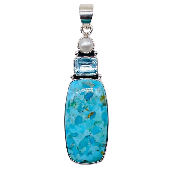 Arizona Turquoise Pendant With Blue Topaz And Pearl