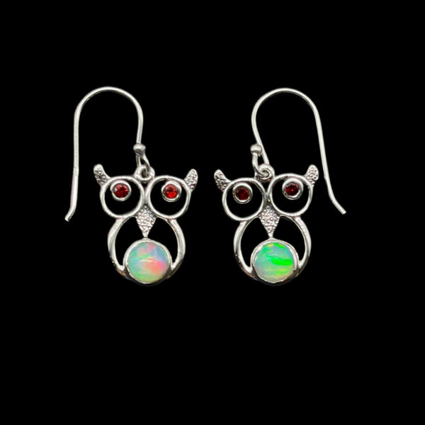 Ethiopian Opal owl Dangle Earrings