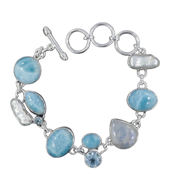 LARIMAR WITH FRESH WATER PEARL AND BLUE TOPAZ BRACELET