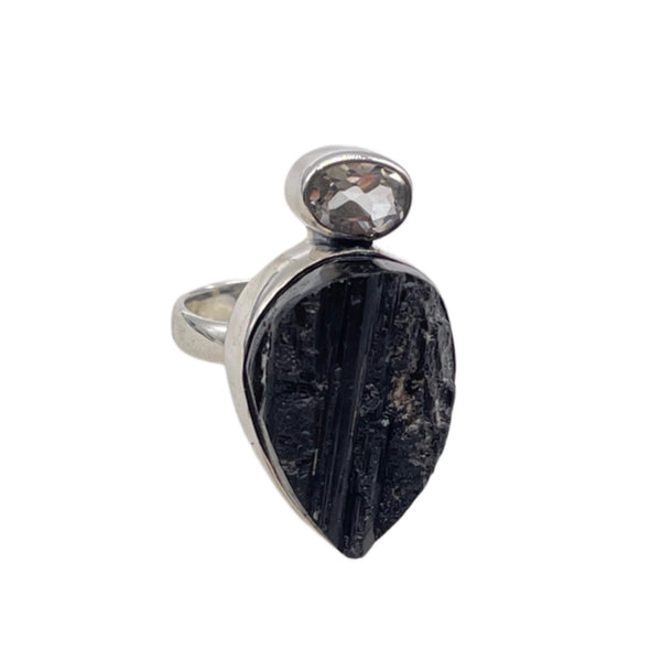 Black Tourmaline,Clear Quartz Ring