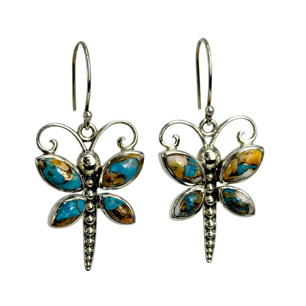 Turquoise Spiny Oyster Dragonfly Earrings