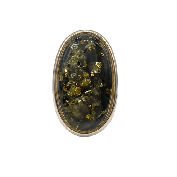 Green Baltic Amber Ring