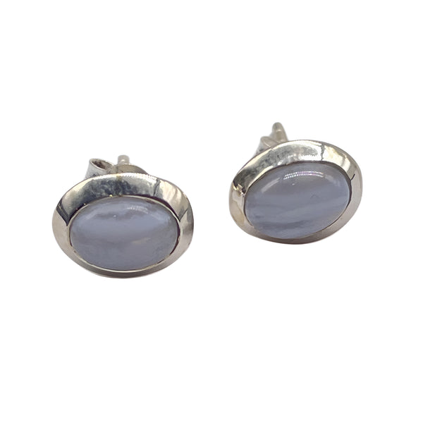 Blue Lace Agate Studs -Oval