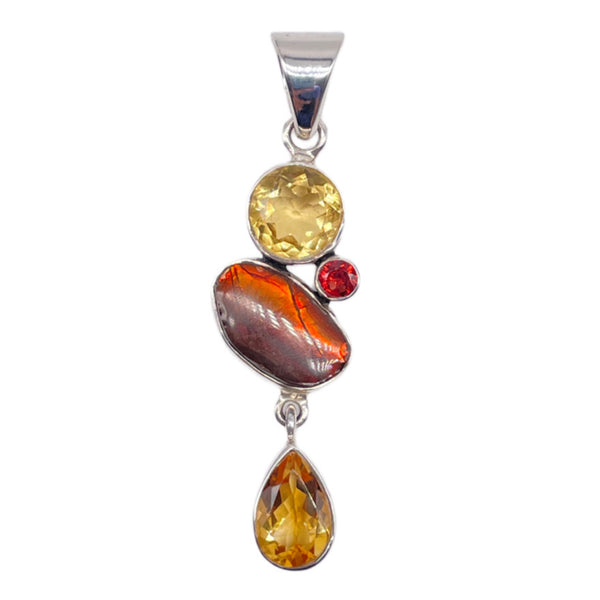 Ammolite Pendant with garnet and citrine