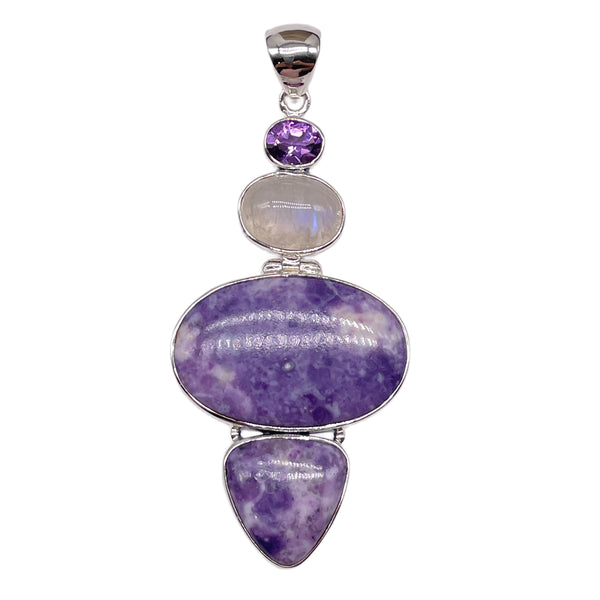 Morado Opal Paired With Rainbow Moonstone & Amethyst Pendant