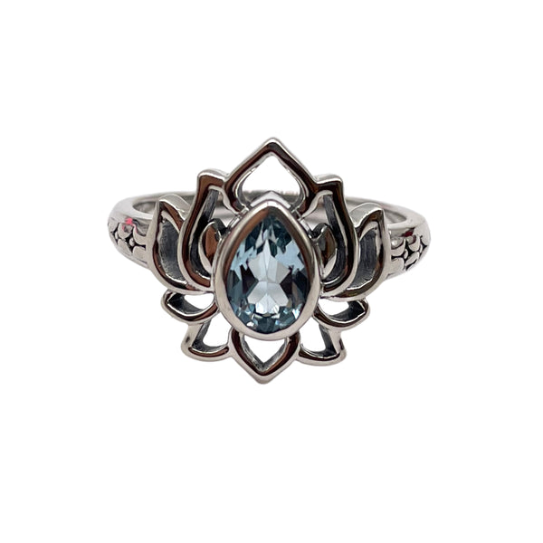 Blue Topaz Lotus Ring