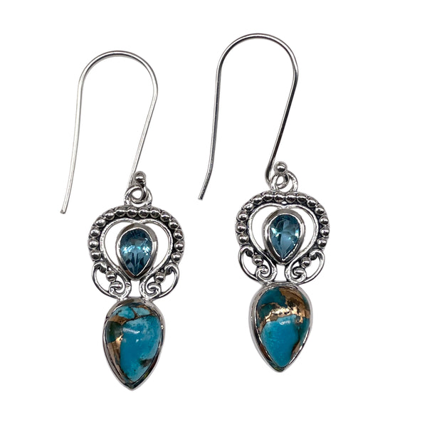 Blue Copper Turquoise Earrings with Blue Topaz