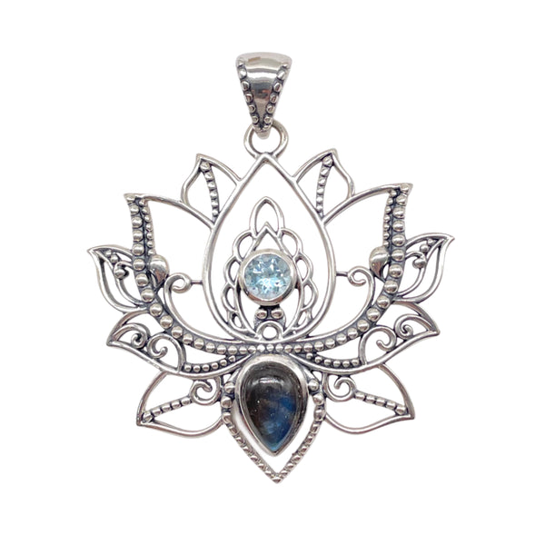 Labradorite with Blue Topaz Lotus Pendant