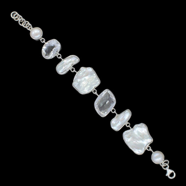 FRESH WATER PEARL with clear Quartz BRACELET