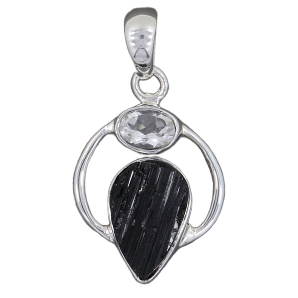 Black Tourmaline ,Clear Quartz Pendant