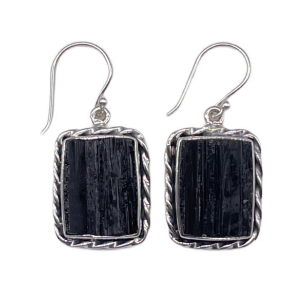 Black Tourmaline Square Dangle Earrings