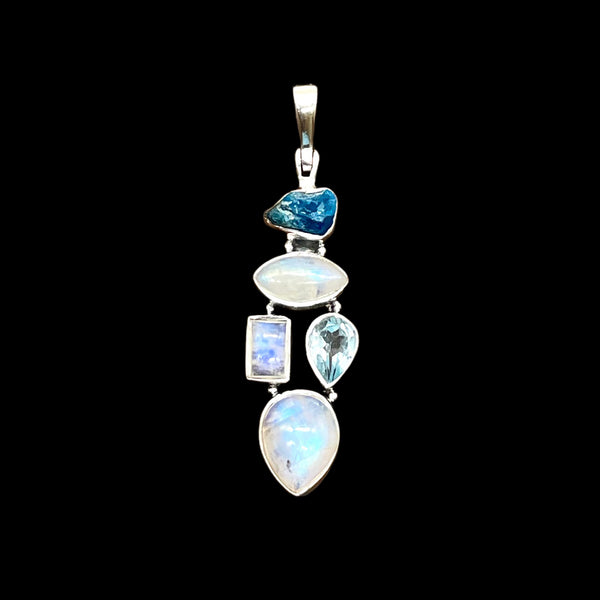 APATITE,MOONSTONE, BLUE TOPAZ PENDANT