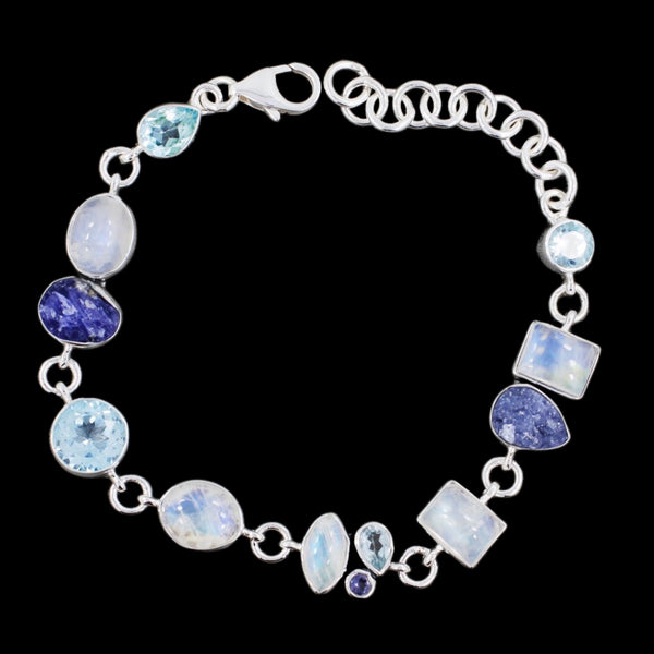 RAINBOW MOONSTONE with tanzanite and blue topaz BRACELET