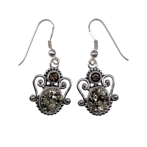 Pyrite Earrings with Smoky Quartz