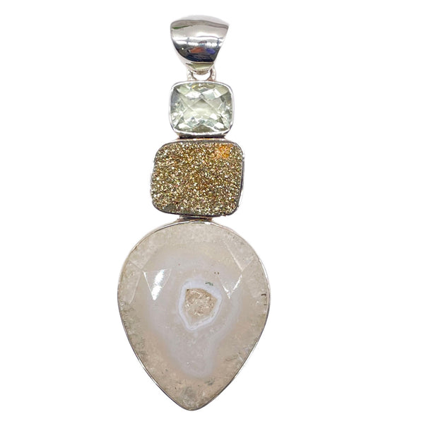 Rainbow Druze, solar quartz pendant