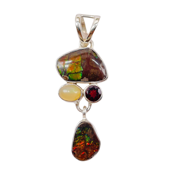 Ammolite pendant with opal and garnet