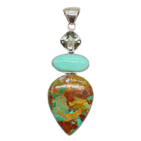 Boulder Turquoise, Green Opal, Amethyst Green Pendant