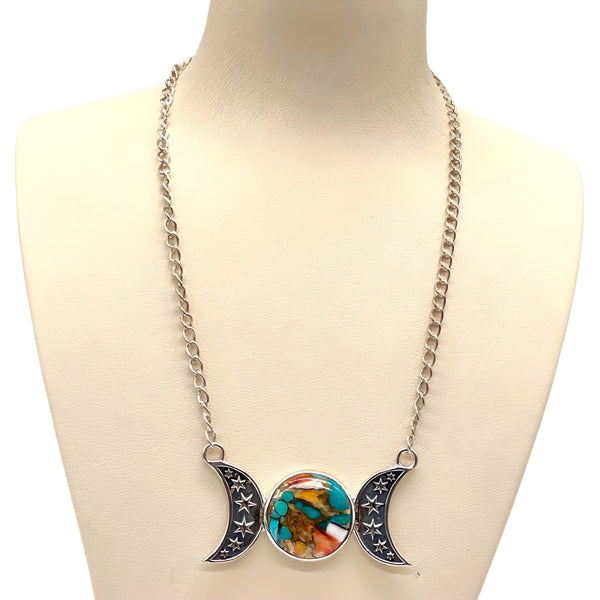 Turquoise Spiny Oyster Moon Necklace