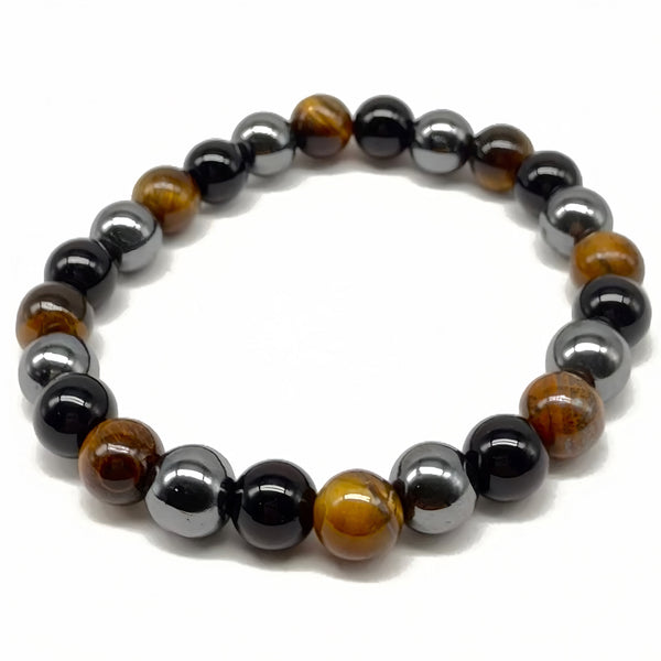 Triple Power (Tiger’s Eye, Black Obsidian, Hematite) Stretch Bracelet 8mm