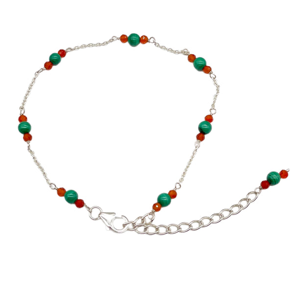 Carnelian, Malachite Beaded Anklet
