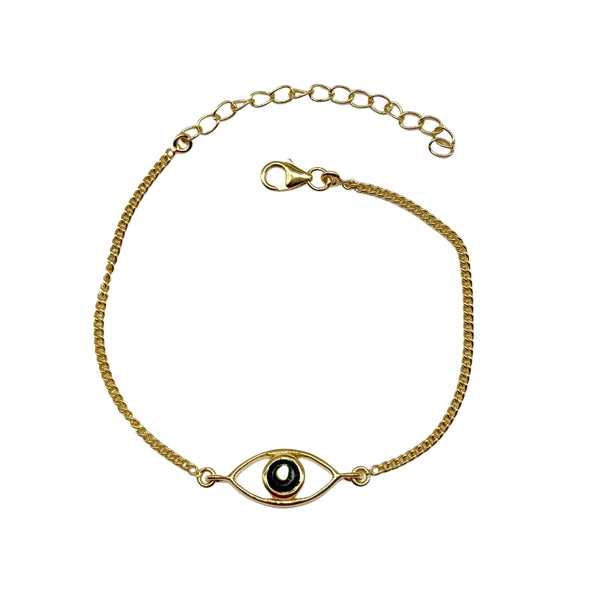 Gold Vermeil Black Onyx Evil Eye Bracelet