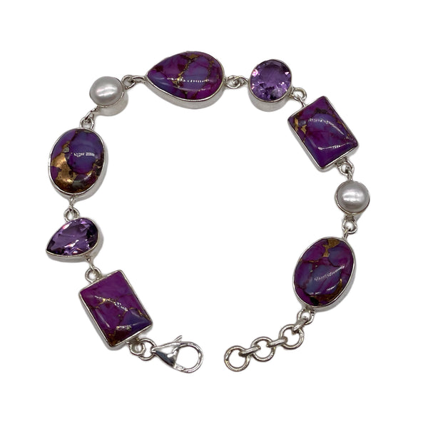 Purple Turquoise with amethyst and pearl Bracelet