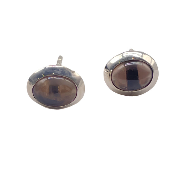 Smoky Quartz Studs - Oval