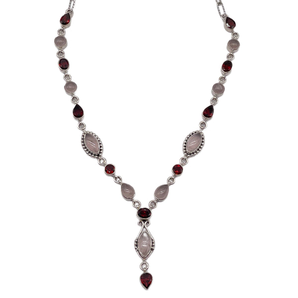 Rose Quartz ,Garnet Necklace Set