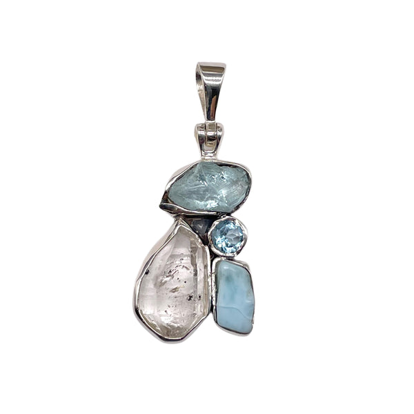 Herkimer Pendant With Aquamarine, Blue Topaz, Larimar