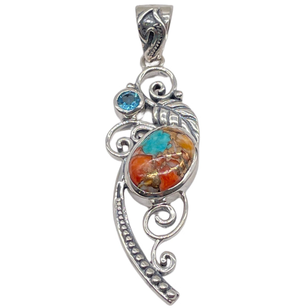 Spiny Oyster Turquoise with Blue Topaz Pendant