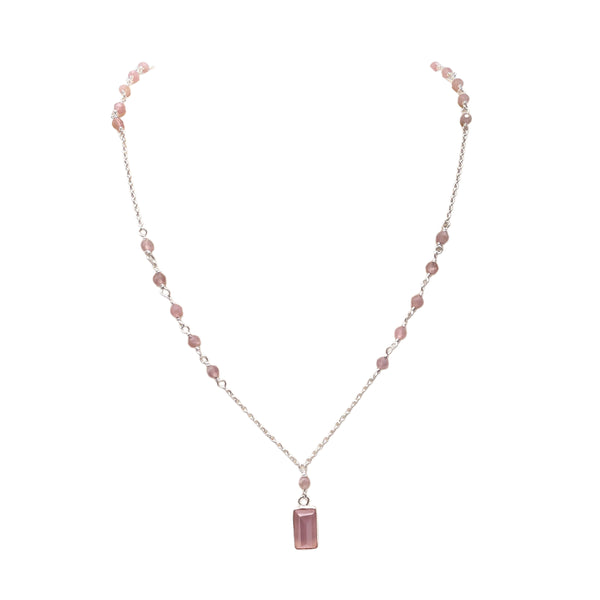 Rose Quartz Beaded Necklace - Rectangle