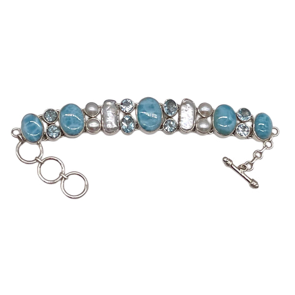 Larimar with fresh water pearl and blue topaz Bracelet