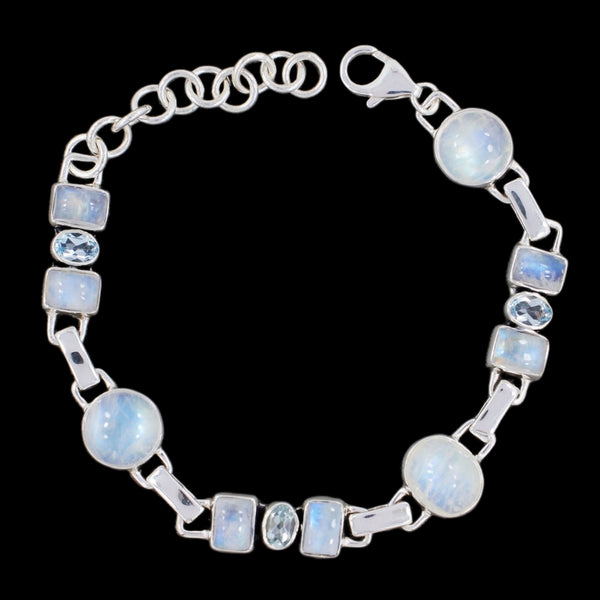 RAINBOW MOONSTONE with blue topaz BRACELET