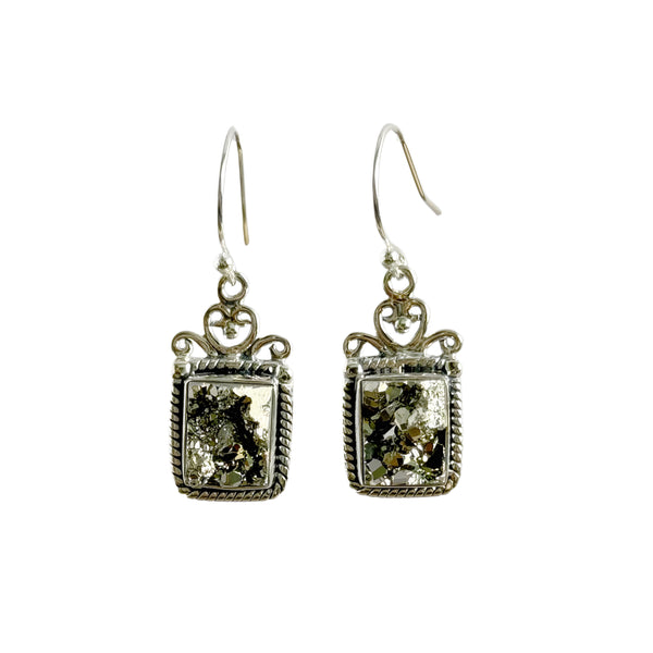 Pyrite Druzy Square Dangle Earrings