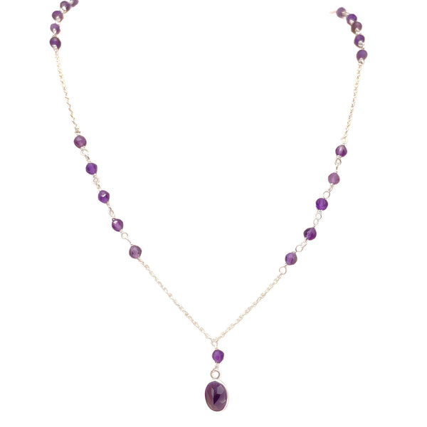 Amethyst Beaded Necklace - Oval