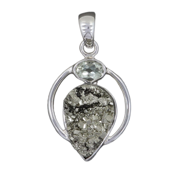 Pyrite Druzy,Green Amethyst Pendant