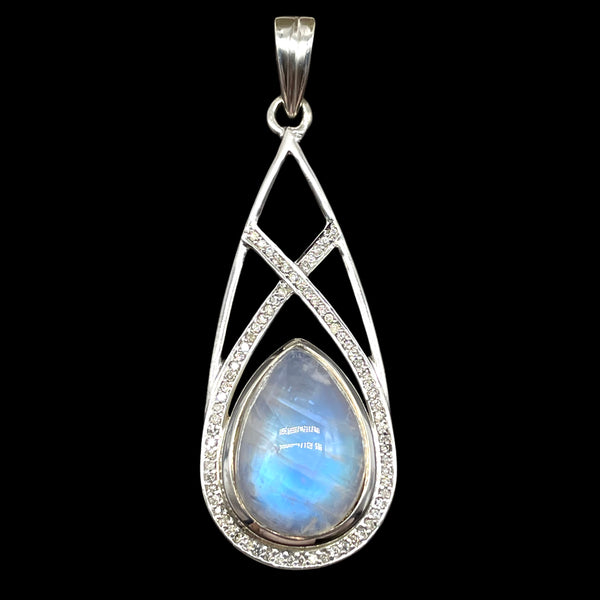 Rainbow Moonstone Diamond Pendant