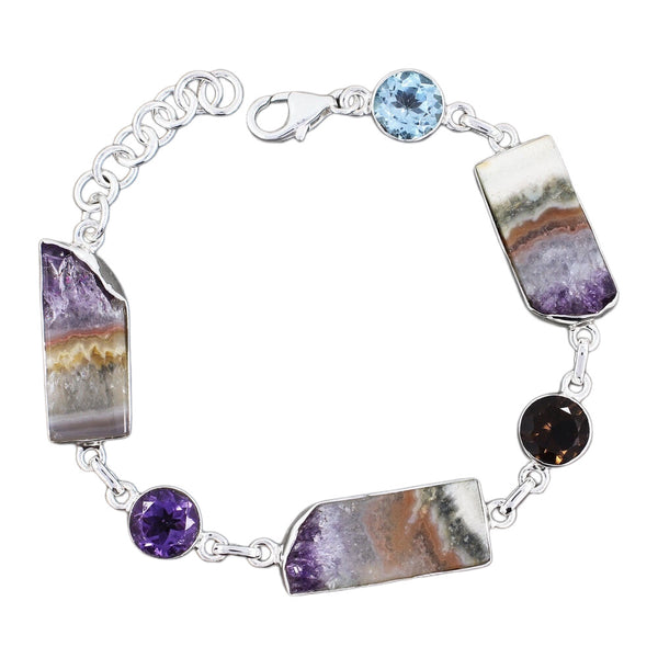 Amethyst bracelet with blue topaz and Smokey Quartz