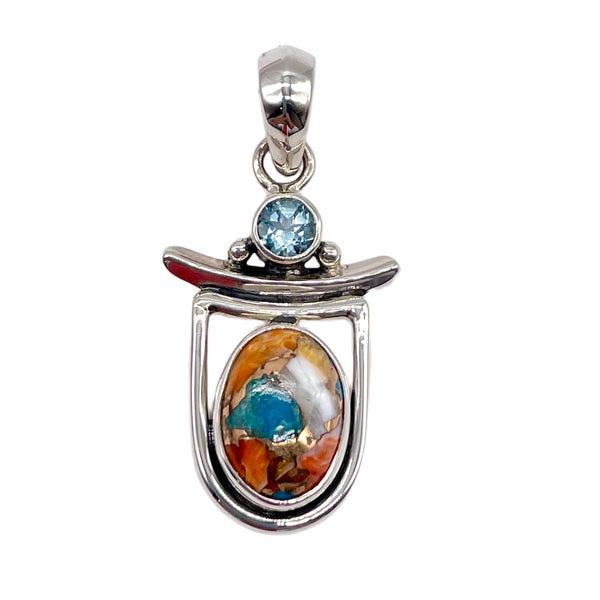 BLUE TOPAZ,TURQUOISE SPINY OYSTER PENDANT