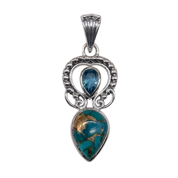 Blue Copper Turquoise Pendant with Blue Topaz