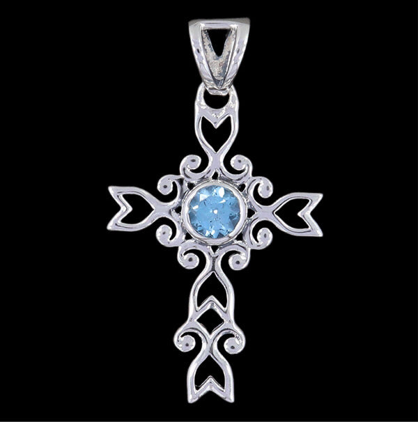 BLUE TOPAZ CROSS PENDANT