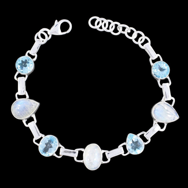 Rainbow Moonstone,Blue Topaz Bracelet